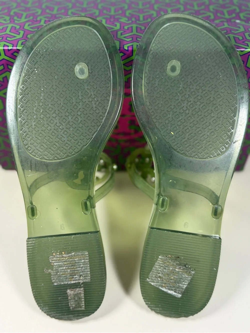 Tory Burch Olive Green Jelly Logo Thong Sandals